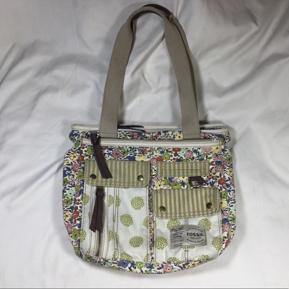 Fossil Floral Canvas Multi-Pocket Tote Bag